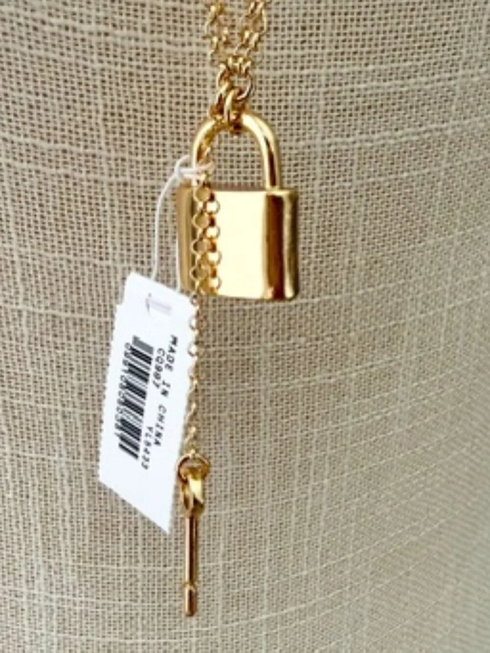 J.Crew Gold Lock & Key Necklace NWT Statement Pendant Long Layering Necklace